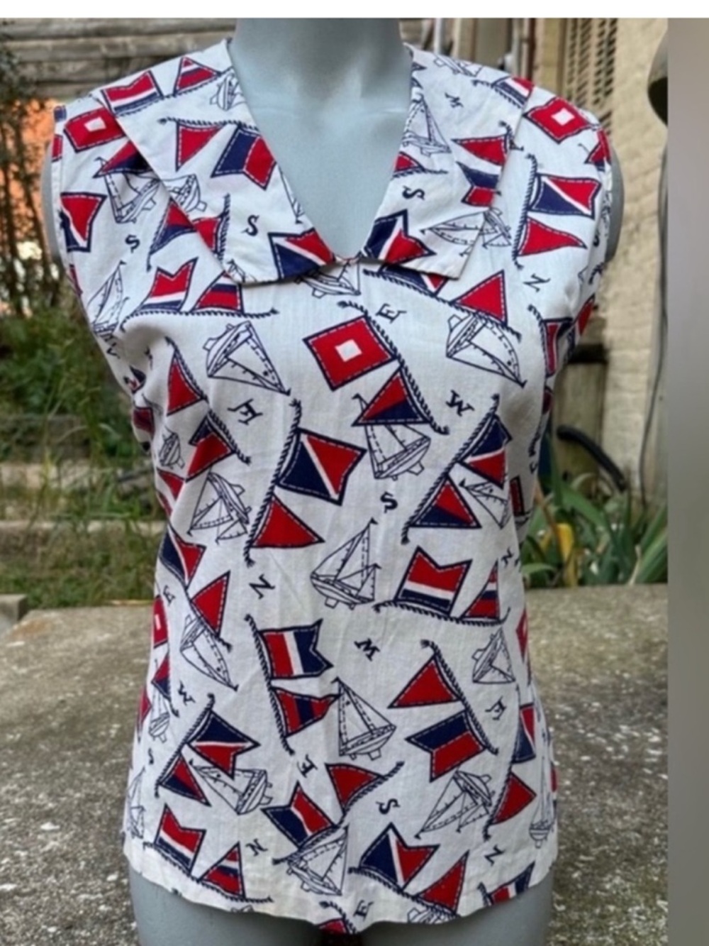 Vintage nautical sailor flags top shirt sailboat sz AOP sleeveless